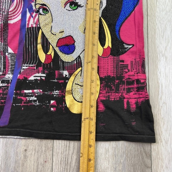 Christian Audigier Crystal Rock Shirt Womens XS Girl Studed Tunic Short Sleeve - Picture 7 of 12